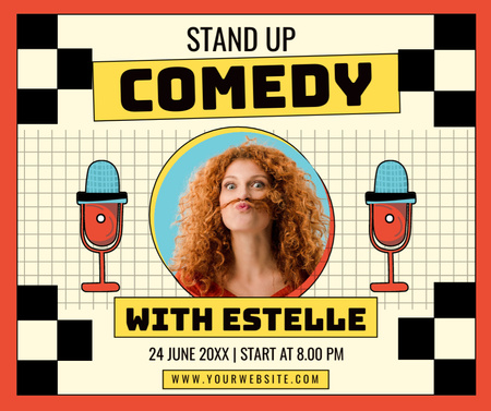 Standup Show with Cheerful Curly Woman Facebook Design Template