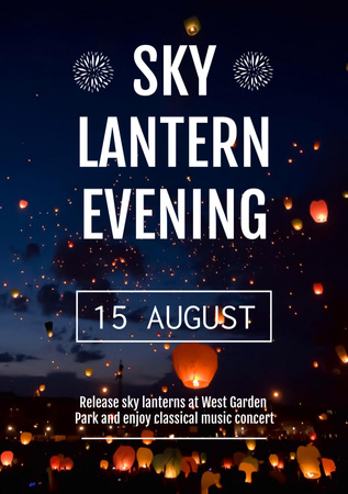 Sky lantern evening announcement on bokeh Flyer A5 Design Template