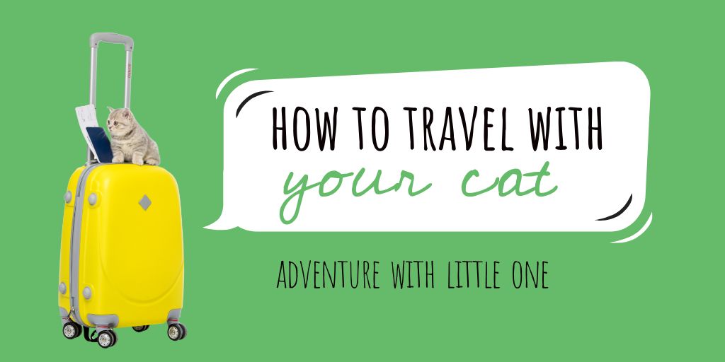 Cute Cat on Travel Suitcase Twitter Design Template