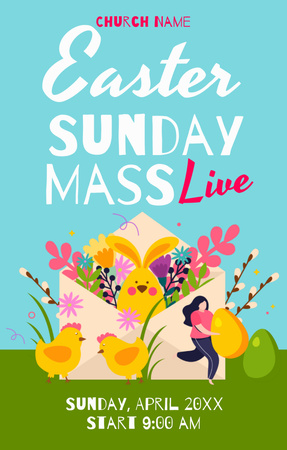Template di design Annuncio della messa della domenica di Pasqua Invitation 4.6x7.2in