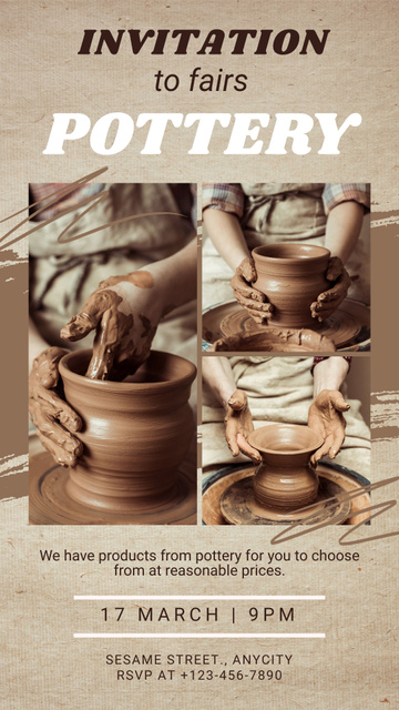 Collage with Announcement of Pottery Fair Instagram Story tervezősablon
