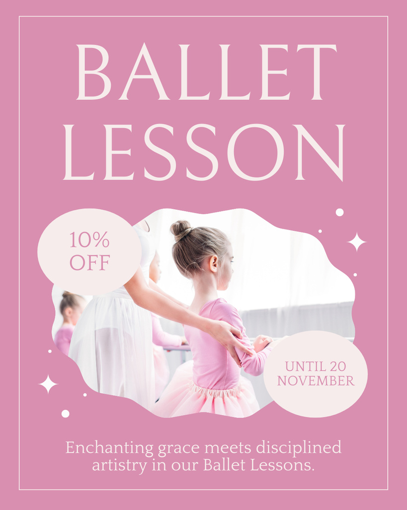 Discount Offer on Ballet Lesson with Little Girl with Teacher Instagram Post Vertical Tasarım Şablonu