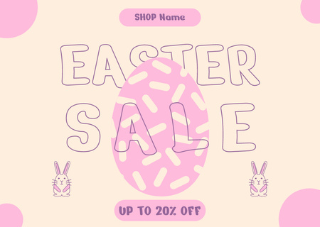 Template di design Annuncio della vendita di Pasqua con uova rosa e coniglietti Card