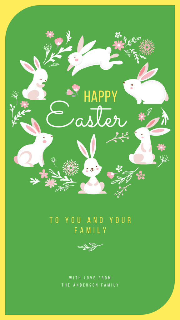Cute Easter bunnies on Green Instagram Story Design Template