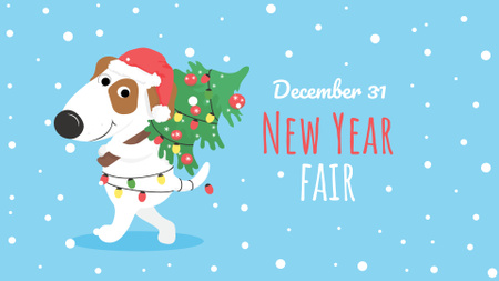New Year Fair Announcement with Cute Puppy FB event cover Design Template