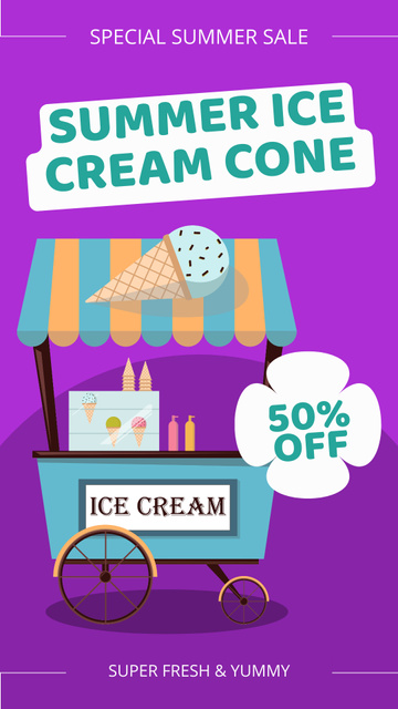 Ice-Cream Sale at Street Food Cart Instagram Video Story Design Template