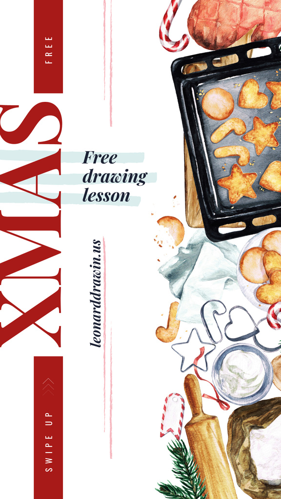 Christmas Ginger Cookies And Free Drawing Lesson Instagram Story Tasarım Şablonu