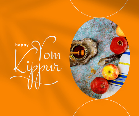 Yom Kippur Holiday Greeting with Fresh Apples Facebook Tasarım Şablonu