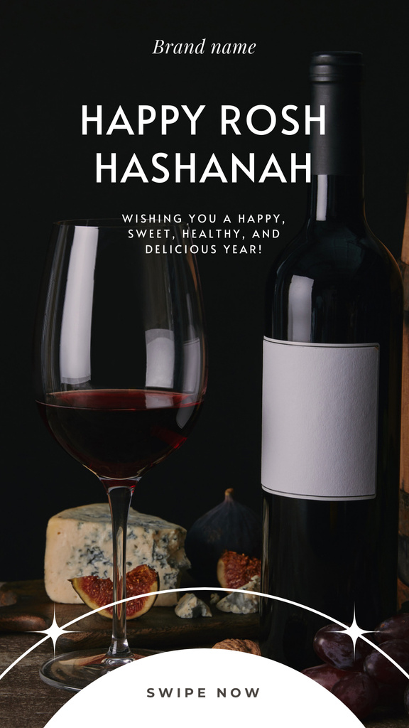 Designvorlage Happy Rosh Hashanah Congratulations With Wine And Cheese für Instagram Story