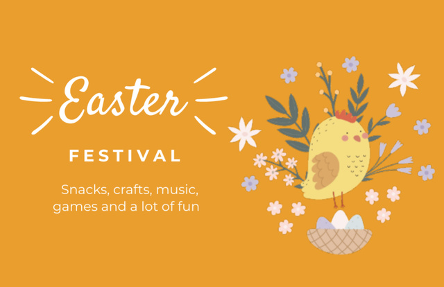 Easter Holiday Event with Cute Chick and Eggs Flyer 5.5x8.5in Horizontal Design Template