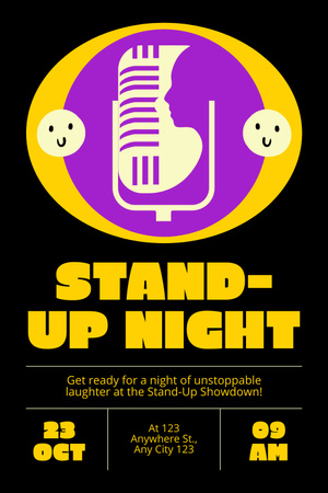 Stand-up Show Ad with Microphone in Purple Pinterest Design Template