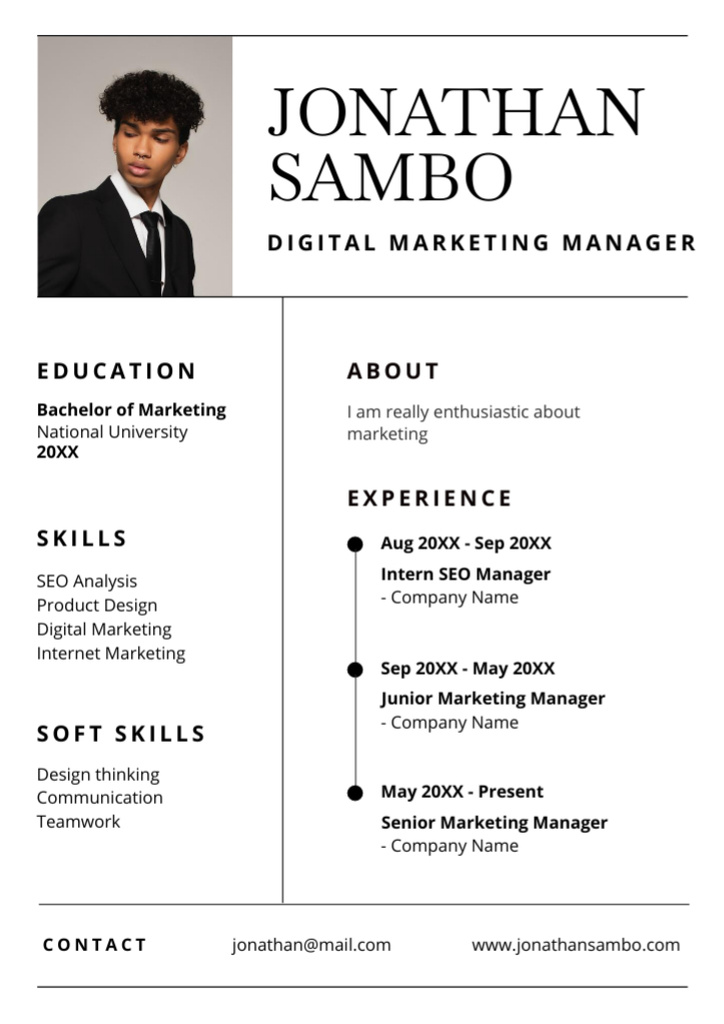 Template di design Digital Marketing Seo Specialist Skills and Experience Resume