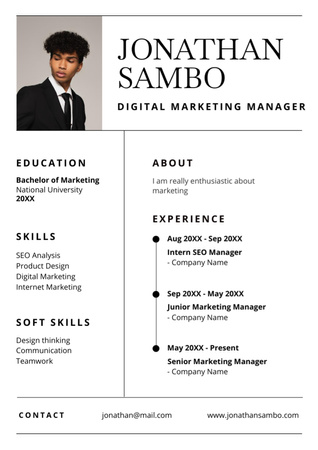 Ontwerpsjabloon van Resume van Digitale marketing Seo Specialist Vaardigheden en ervaring