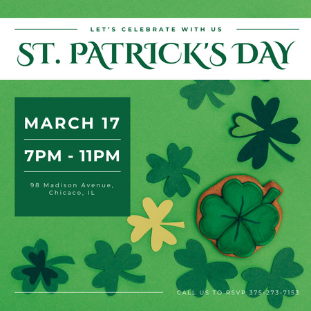 St. Patrick's Day Party Invitation with Clover Instagram Design Template