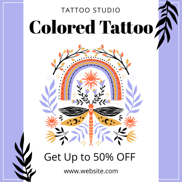Colorful Ornamental Tattoo With Discount In Studio Instagram Design Template