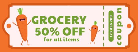 Grocery Store Ad with Cartoon Carrot Coupon Design Template