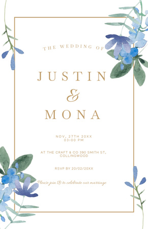 Template di design Wedding Celebration Announcement With Cute Blue Flowers Invitation 5.5x8.5in