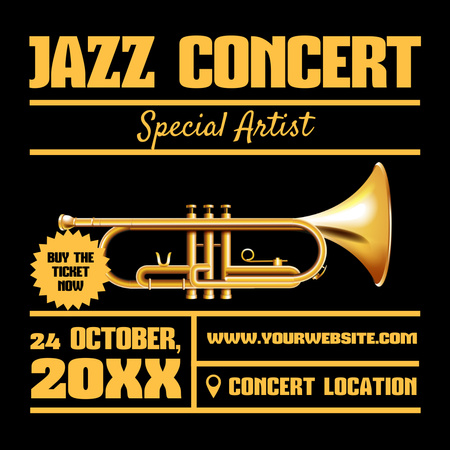 Jazz Concert Announcement with Trumpet Instagram Design Template