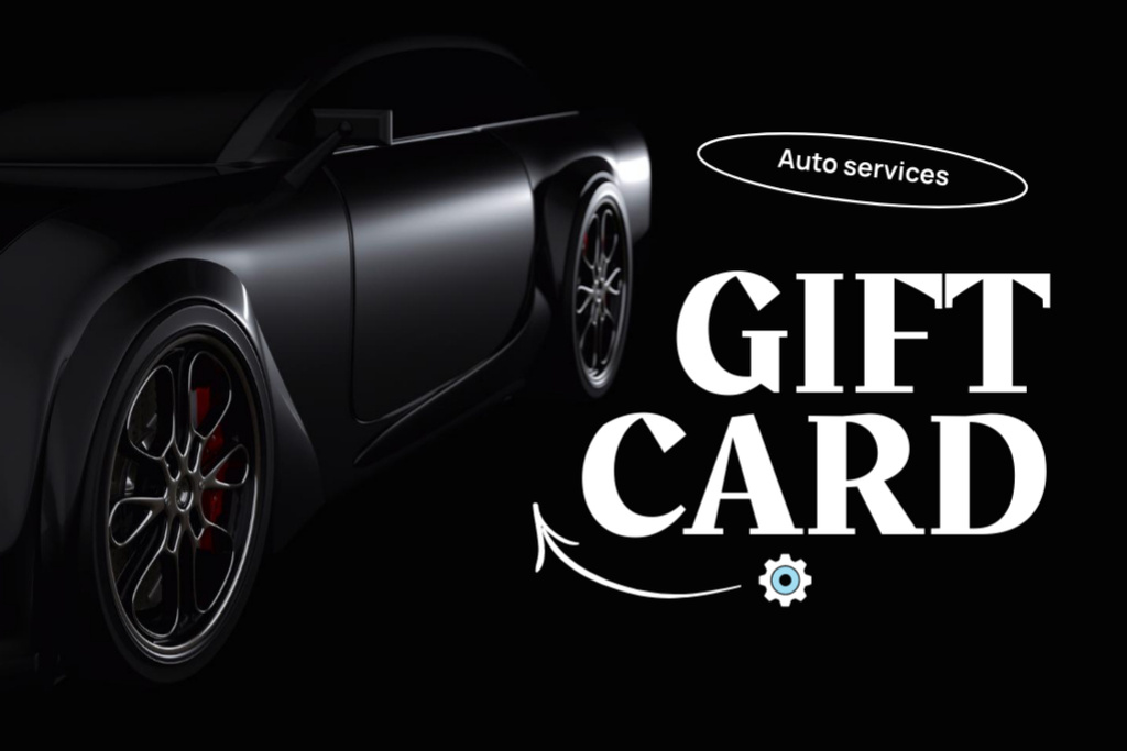 Auto Services Ad with Modern Black Car Gift Certificate Modelo de Design