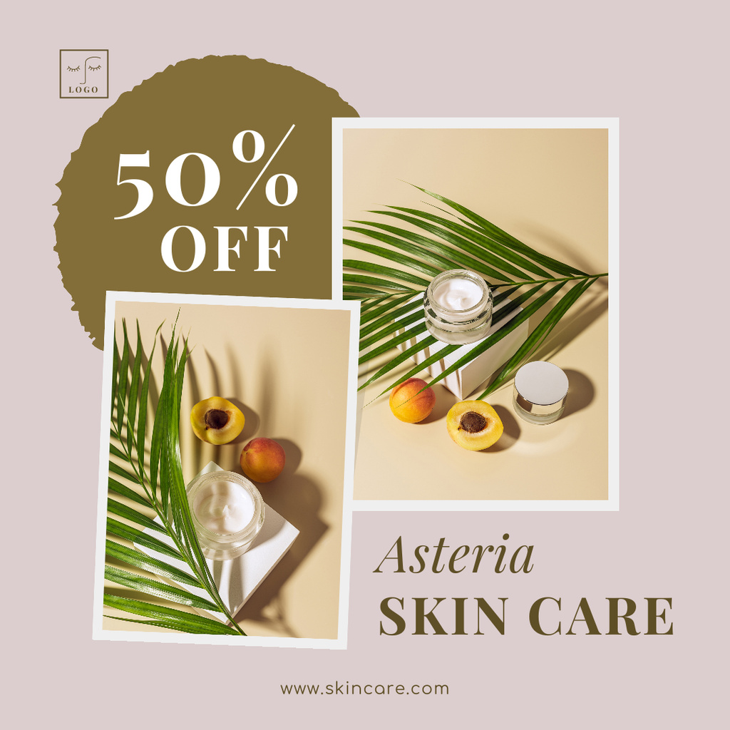 Platilla de diseño Cream Jar with Apricots for Skincare Cosmetics Offer Instagram
