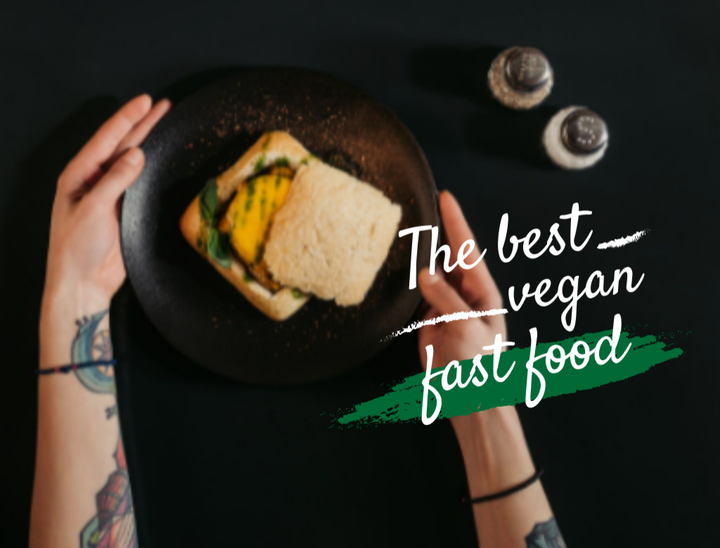 Designvorlage Vegan Fast Food With Toast On Plate für Postcard 4.2x5.5in