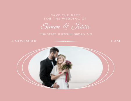 esküvői közlemény boldog ifjú házasokkal Invitation 13.9x10.7cm Horizontal tervezősablon