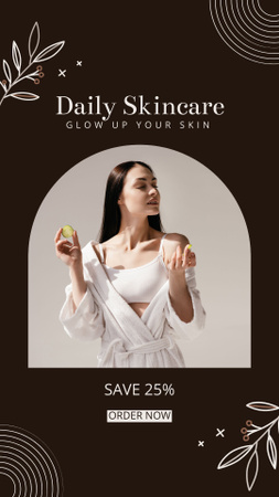 Designvorlage Daily Skincare Sale Offer with Young Lady in White Clothing für Instagram Story