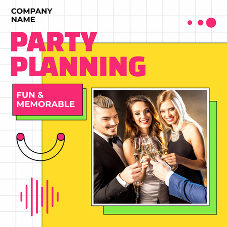 Bright Announcement about Organizing Fun and Memorable Parties Instagram AD Design Template