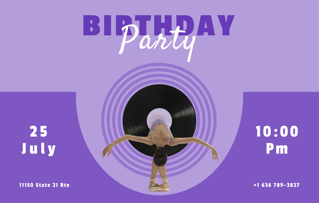 Birthday Party Announcement With Ballerina Invitation 4.6x7.2in Horizontal Šablona návrhu