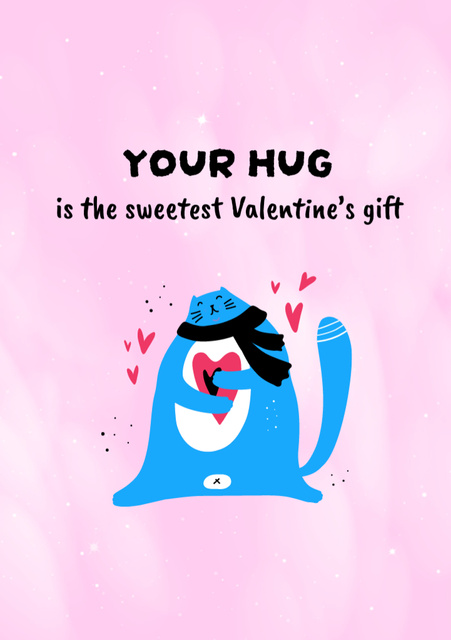 Valentine's Day Greeting with Cute Cat with Heart Postcard A5 Vertical Šablona návrhu