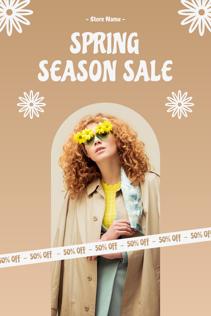 Designvorlage Spring Women's Collection Sale Announcement with Woman in Sunglasses für Pinterest
