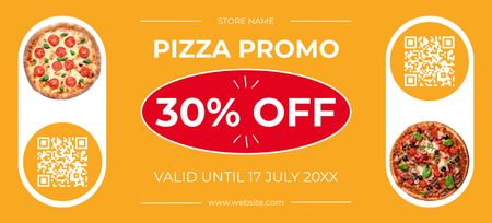 Designvorlage Promo-Aktion für Pizza auf Gelb für Coupon 3.75x8.25in