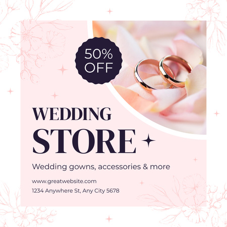 Plantilla de diseño de Descuento en la tienda de bodas con anillos de boda Instagram 