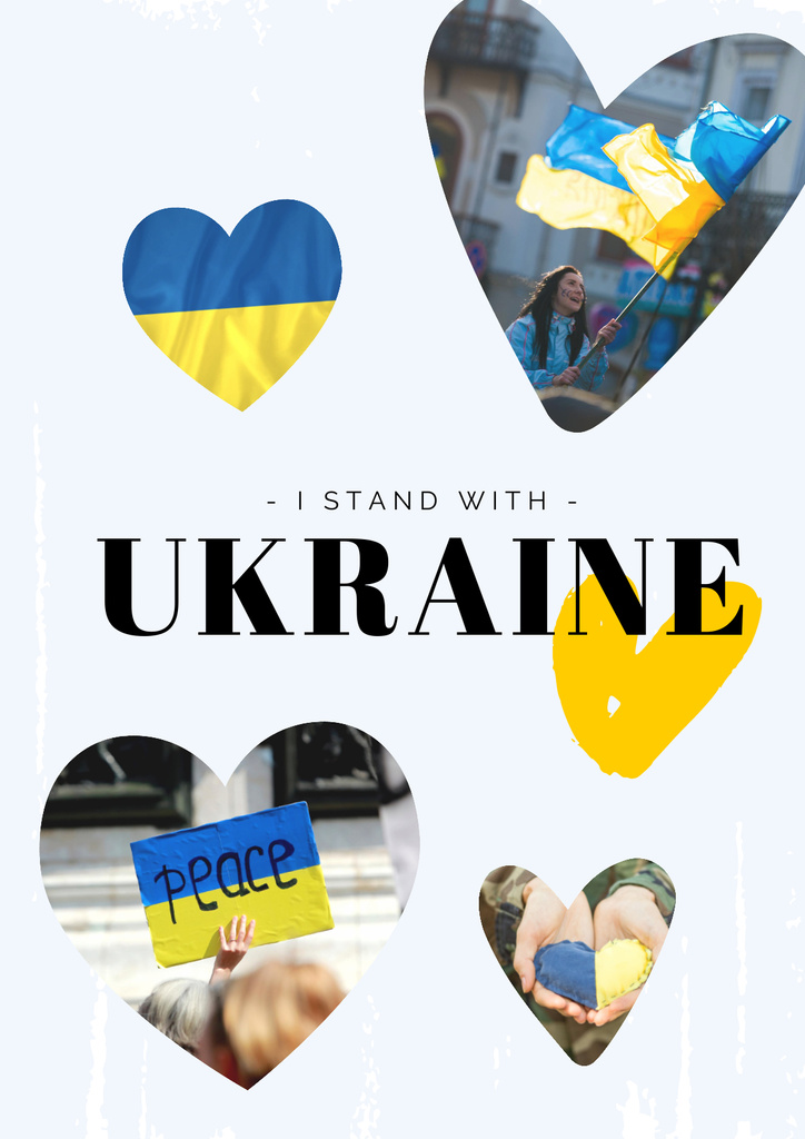 Heartfelt Flag Gestures as a Sign of Support to Ukraine Poster Design Template