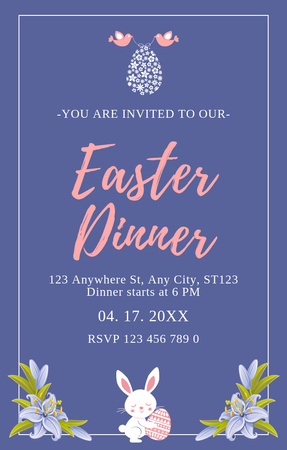 Easter Dinner Announcement on Blue Invitation 4.6x7.2in Design Template