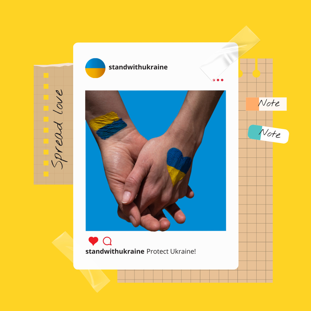 Couple Holding Hands Painted in Ukrainian Flag Instagramデザインテンプレート