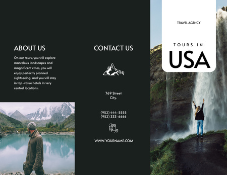 Oferta de excursão nos EUA com paisagens montanhosas Brochure 8.5x11in Modelo de Design