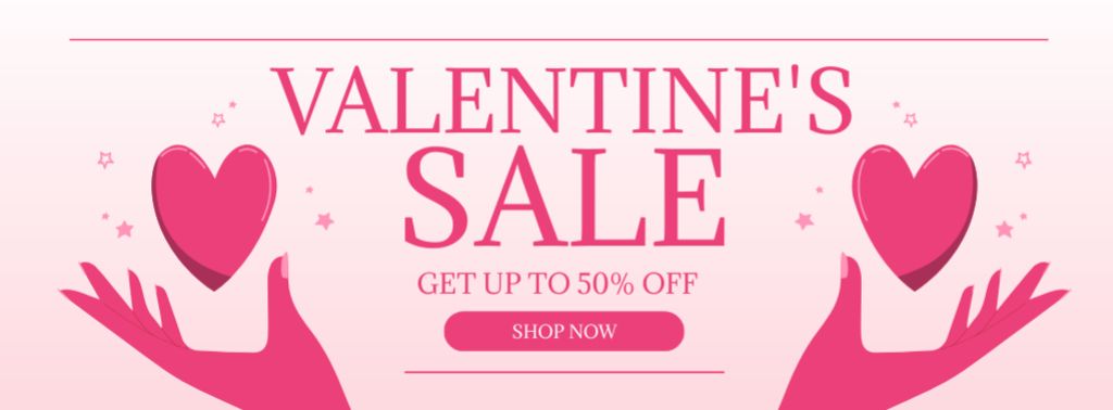 Valentine's Day Sale Announcement with Heart in Hand Facebook cover Design Template