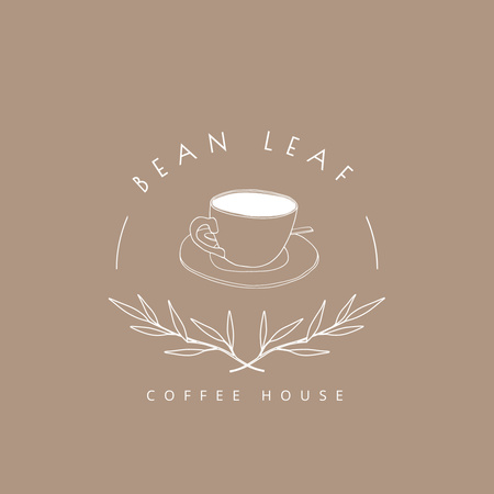 Emblema da casa de café com xícara e folhas Logo Modelo de Design