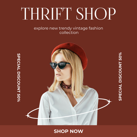 Trendy woman for vintage fashion shop Instagram Design Template