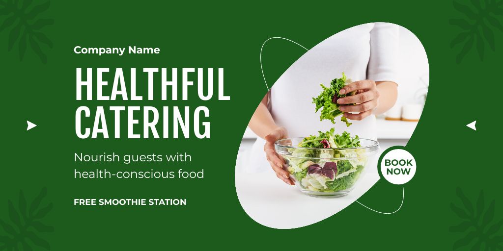 Designvorlage Services of Healthful Catering with Green Salad in Bowl für Twitter