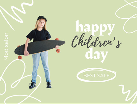 Little Girl With Skateboard On Children's Day Postcard 4.2x5.5in Design Template