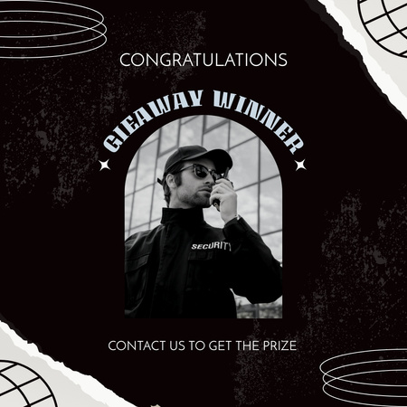 Template di design Congratulazioni al vincitore di Giveway con Young Man in Cap Instagram