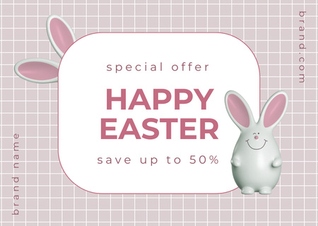 Special Offer for Easter Sale with White Rabbit Figurine Card Design Template