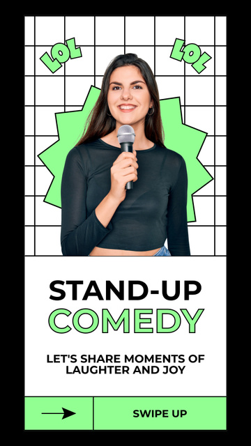 Young Woman performing on Stand-up Comedy Event Instagram Story – шаблон для дизайну