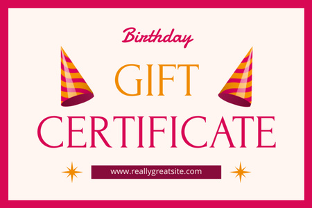 Plantilla de diseño de Vale de regalo de cumpleaños con gorras de celebración brillante Gift Certificate 
