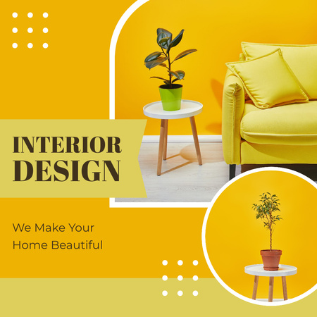 Bright Yellow Interior Design Collage Instagram AD Design Template