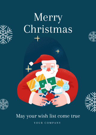 Designvorlage Weihnachtsgrüße mit lächelndem Weihnachtsmann für Postcard 5x7in Vertical