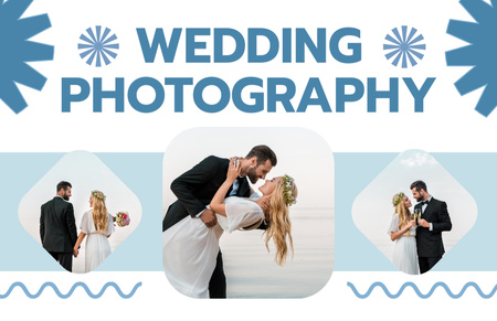 Wedding Photography Offer Layout with Collage Business Card 85x55mm Design Template
