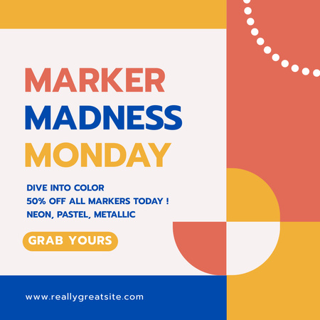 Stationery Shop Deal On Markers Instagram AD Design Template
